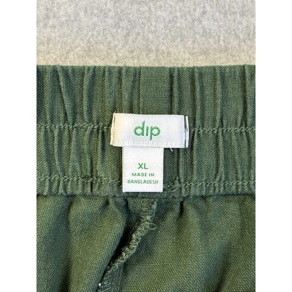 Dip Linen Blend Cropped Pants XL Olive Green Wide Leg Coastal Boho Relaxed Crop
